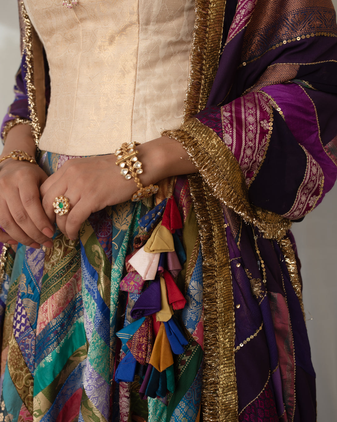 Parmananda - Multicolor Silk Brocade Upcycled Patchwork Lehenga