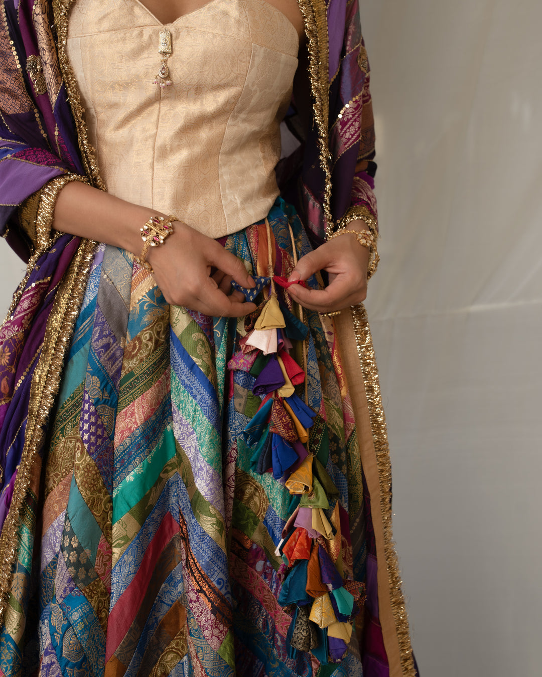 Parmananda - Multicolor Silk Brocade Upcycled Patchwork Lehenga