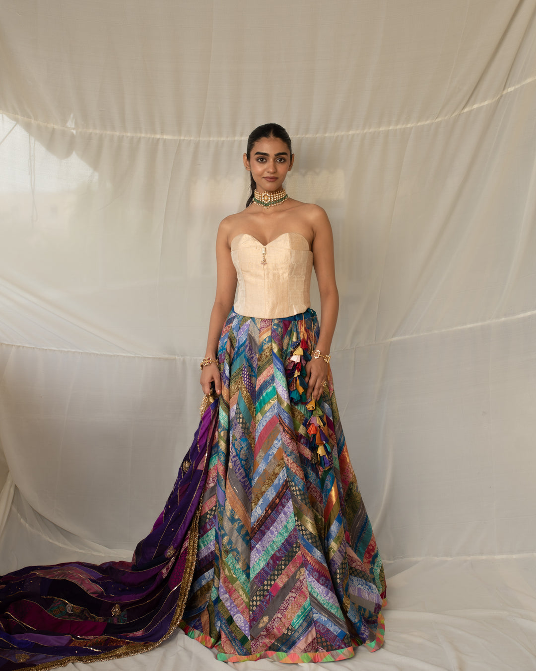 Parmananda - Multicolor Silk Brocade Upcycled Patchwork Lehenga