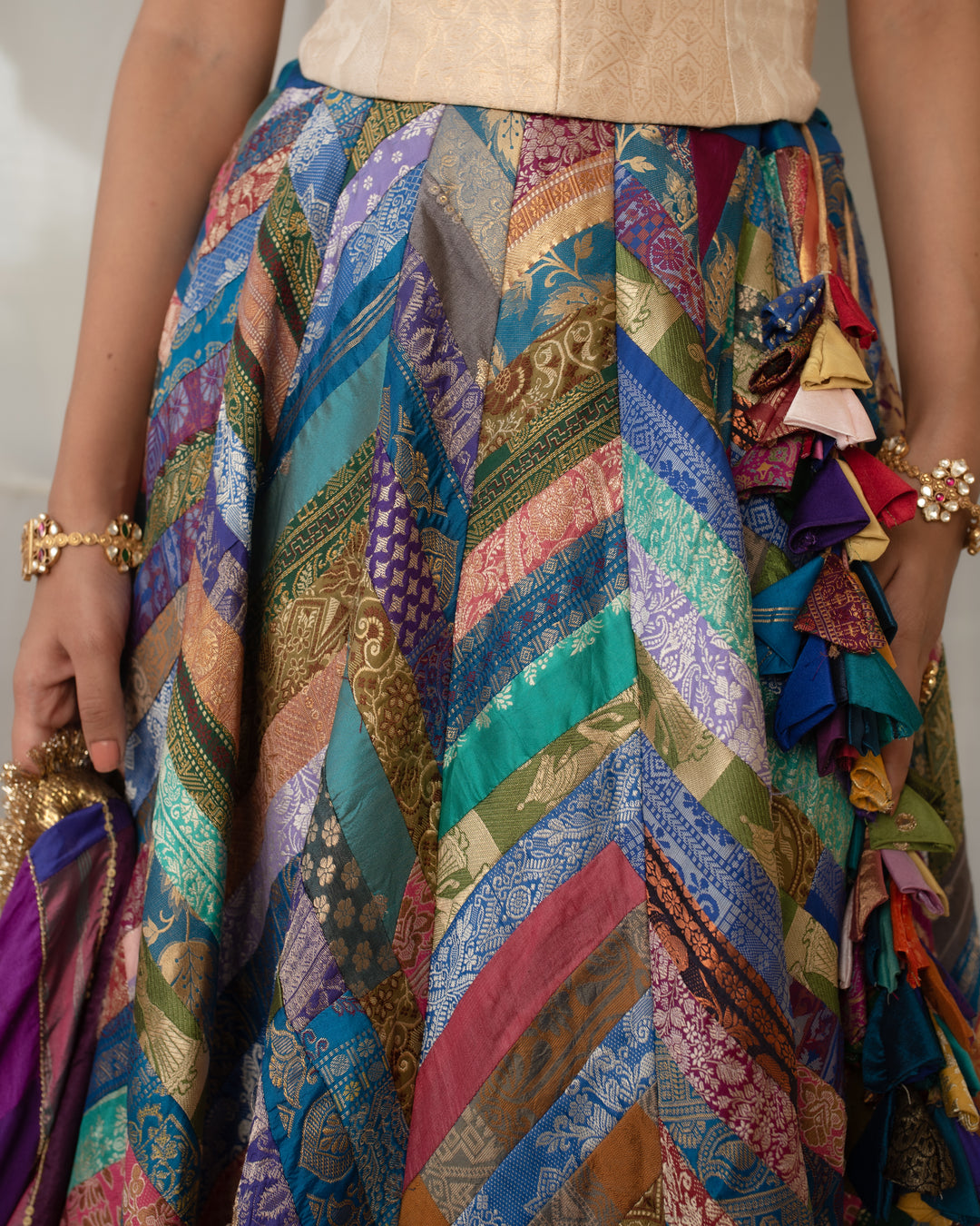 Parmananda - Multicolor Silk Brocade Upcycled Patchwork Lehenga