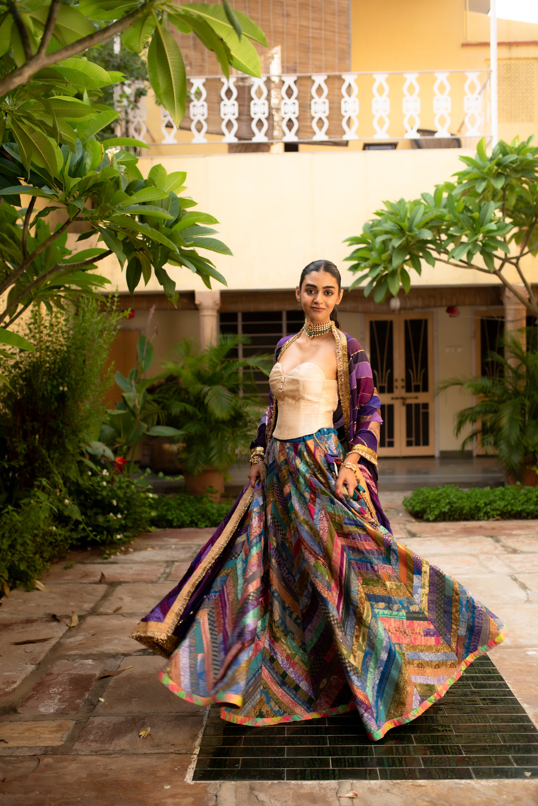 Parmananda - Multicolor Silk Brocade Upcycled Patchwork Lehenga