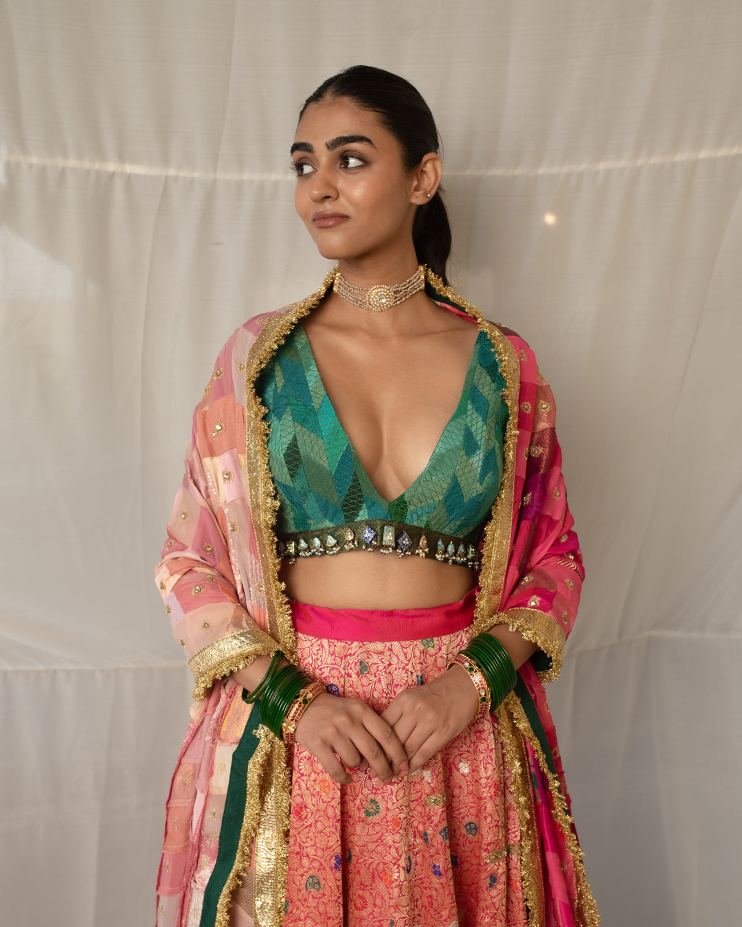 Antrang - Pink Upcycled Patchwork Dupatta