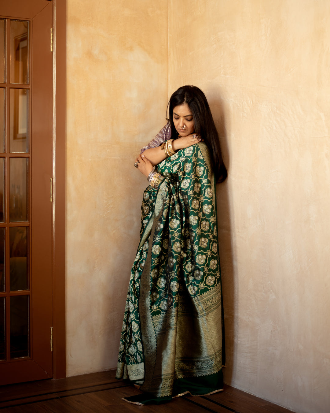 Shodoshi - Deep Green Silk Banarasi Saree