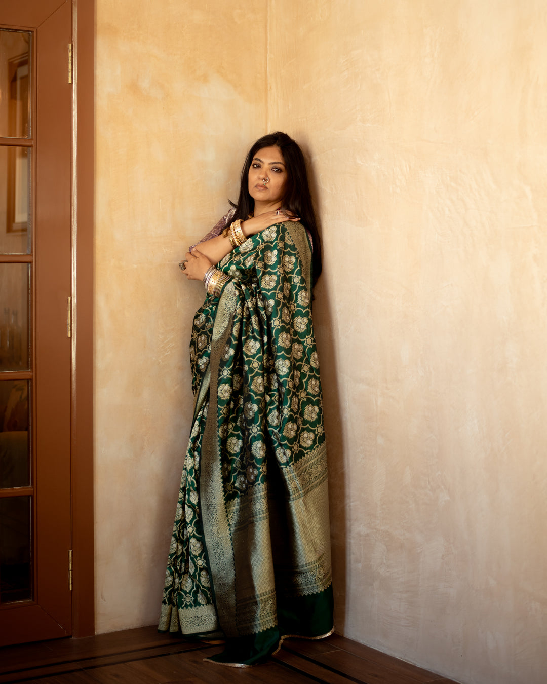Shodoshi - Deep Green Silk Banarasi Saree