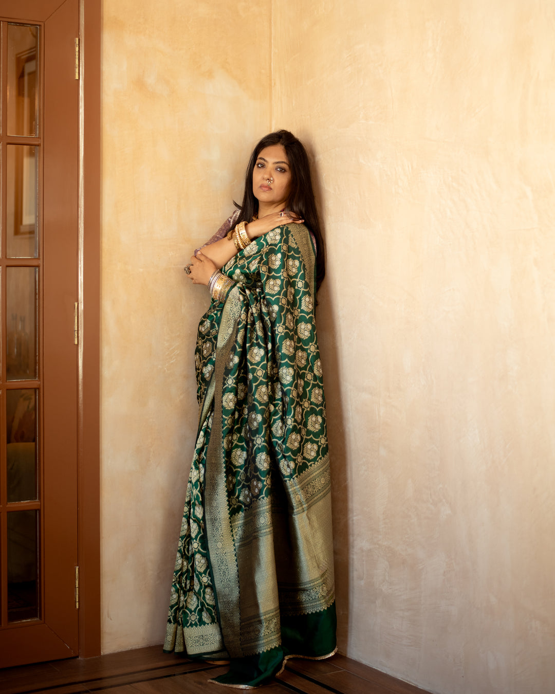 Shodoshi - Deep Green Silk Banarasi Saree