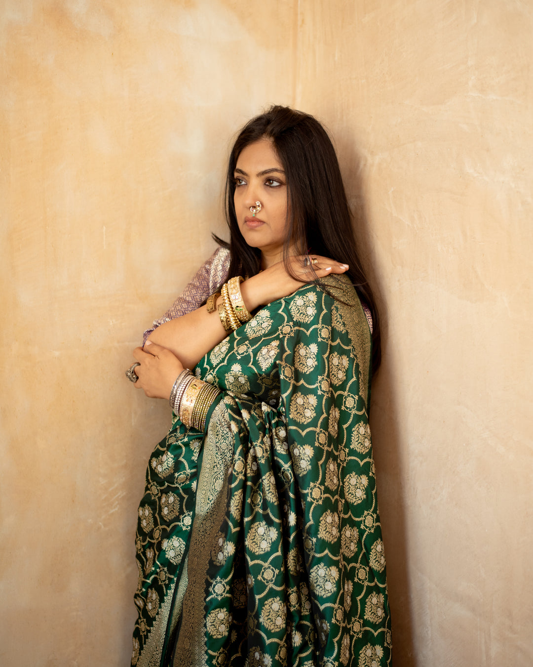 Shodoshi - Deep Green Silk Banarasi Saree
