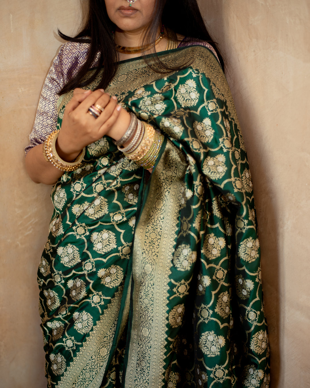 Shodoshi - Deep Green Silk Banarasi Saree