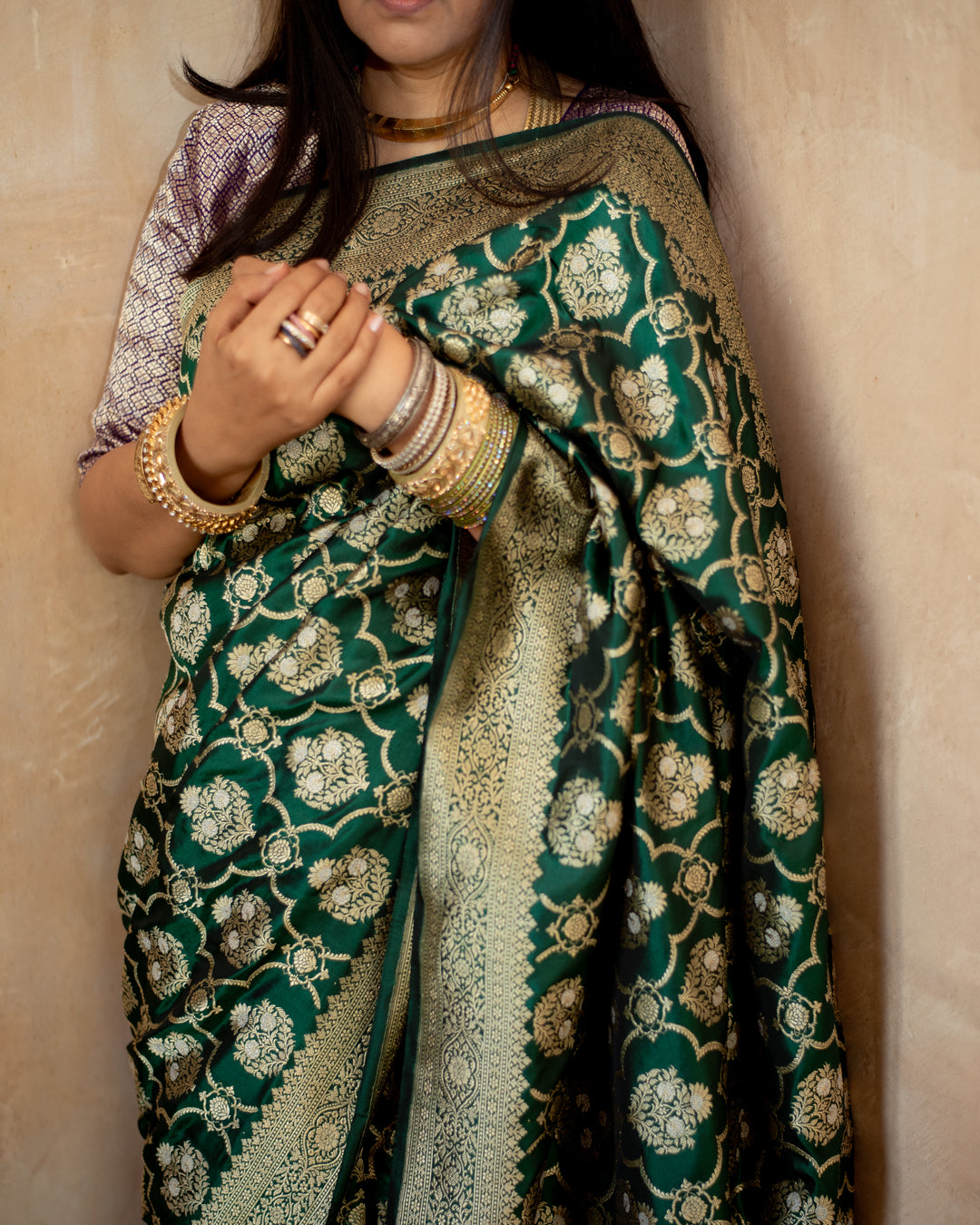 Shodoshi - Deep Green Silk Banarasi Saree