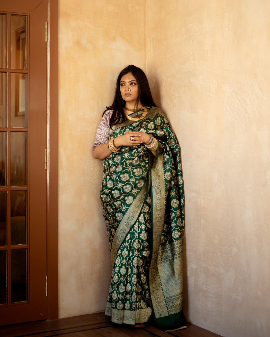 Shodoshi - Deep Green Silk Banarasi Saree