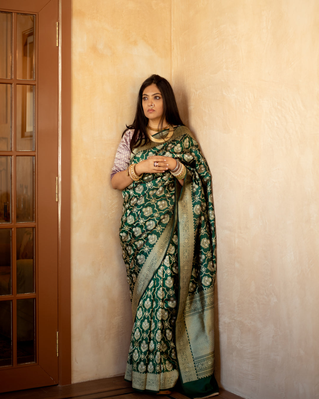 Shodoshi - Deep Green Silk Banarasi Saree