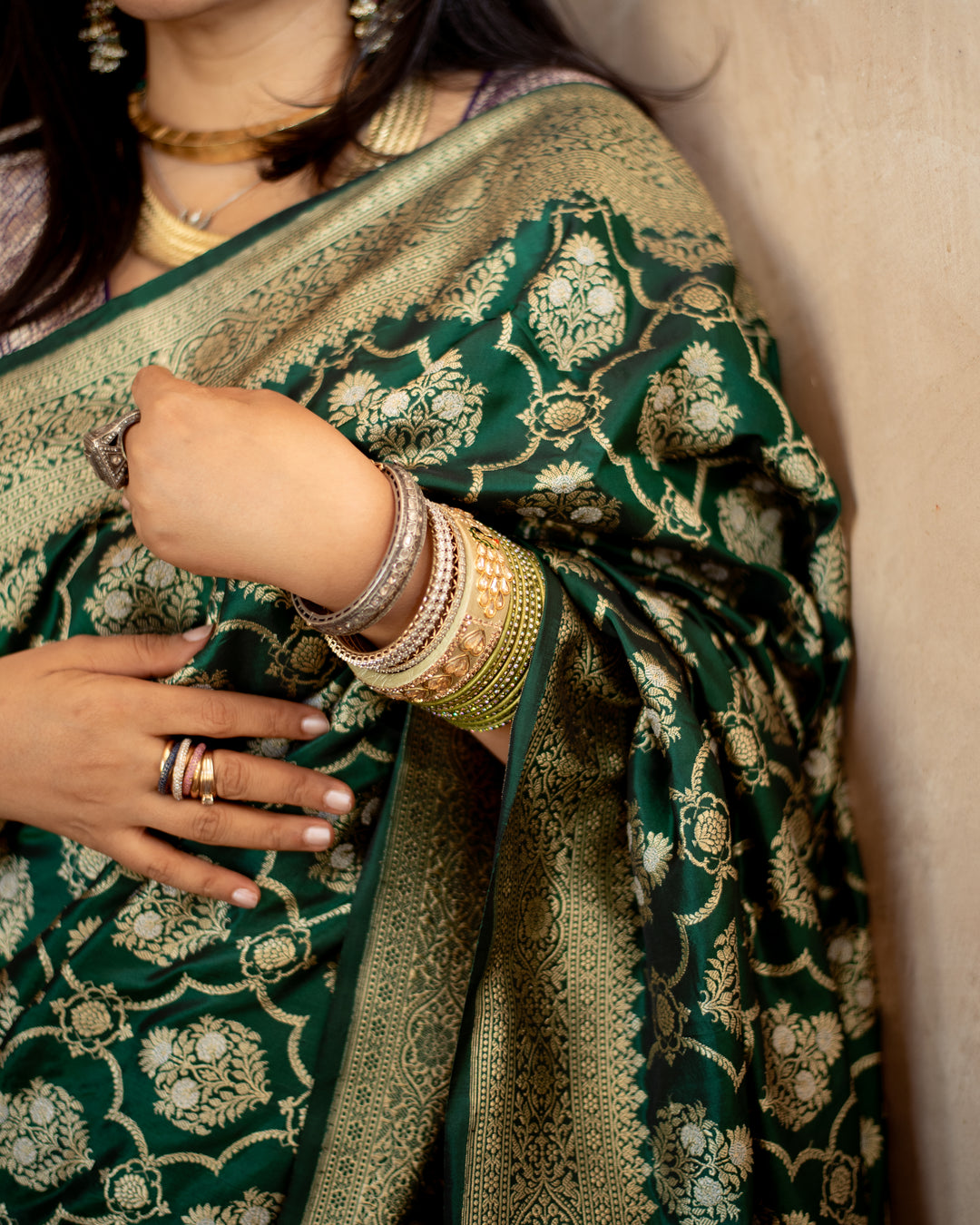 Shodoshi - Deep Green Silk Banarasi Saree