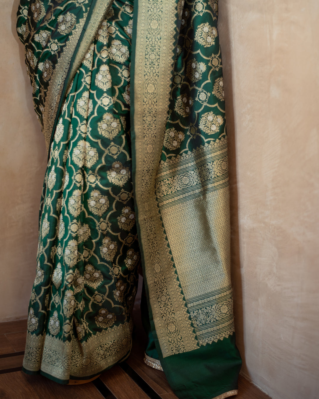 Shodoshi - Deep Green Silk Banarasi Saree