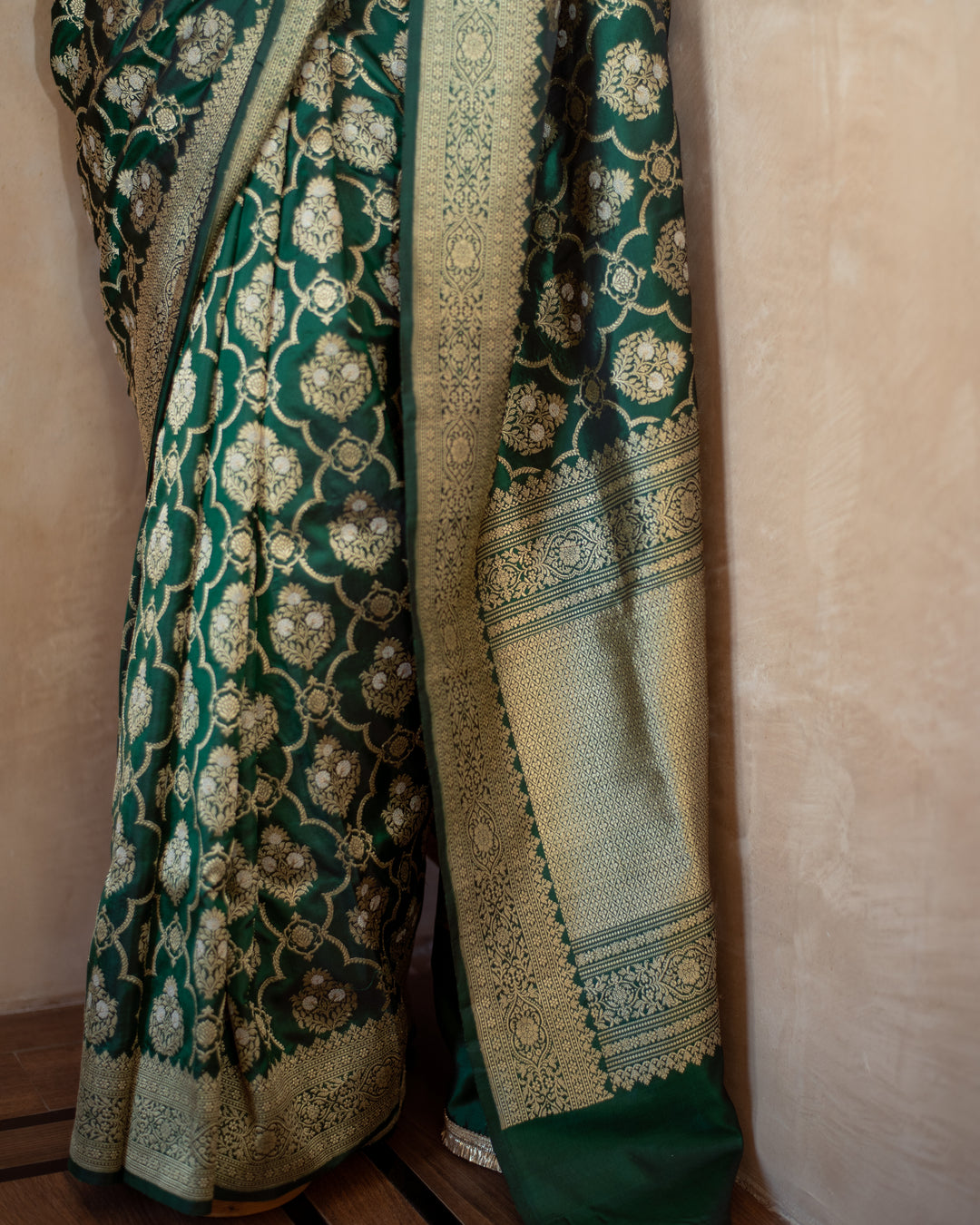 Shodoshi - Deep Green Silk Banarasi Saree