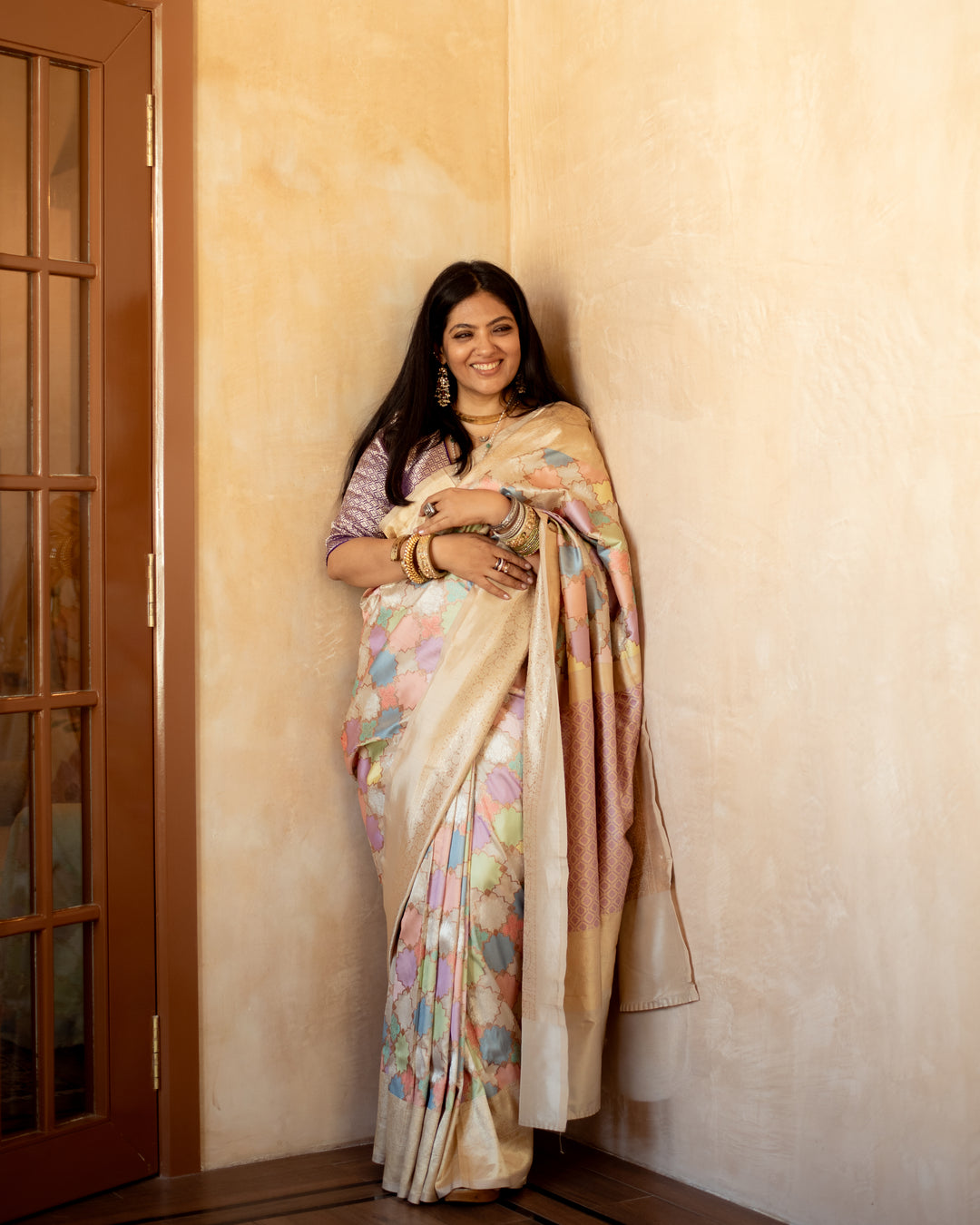 Indrakshi - Ivory Rangkaat Silk Banarasi Saree