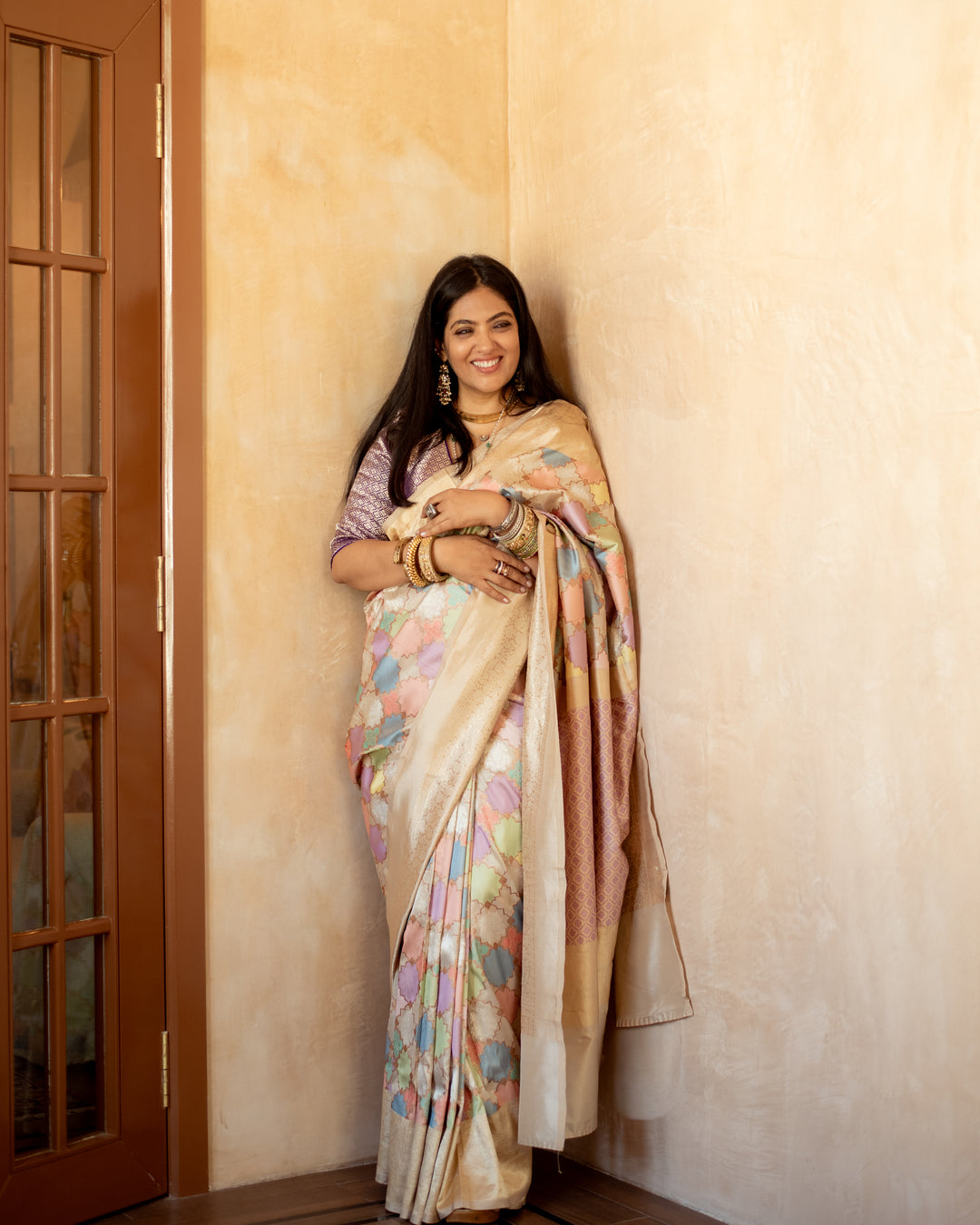 Indrakshi - Ivory Rangkaat Silk Banarasi Saree