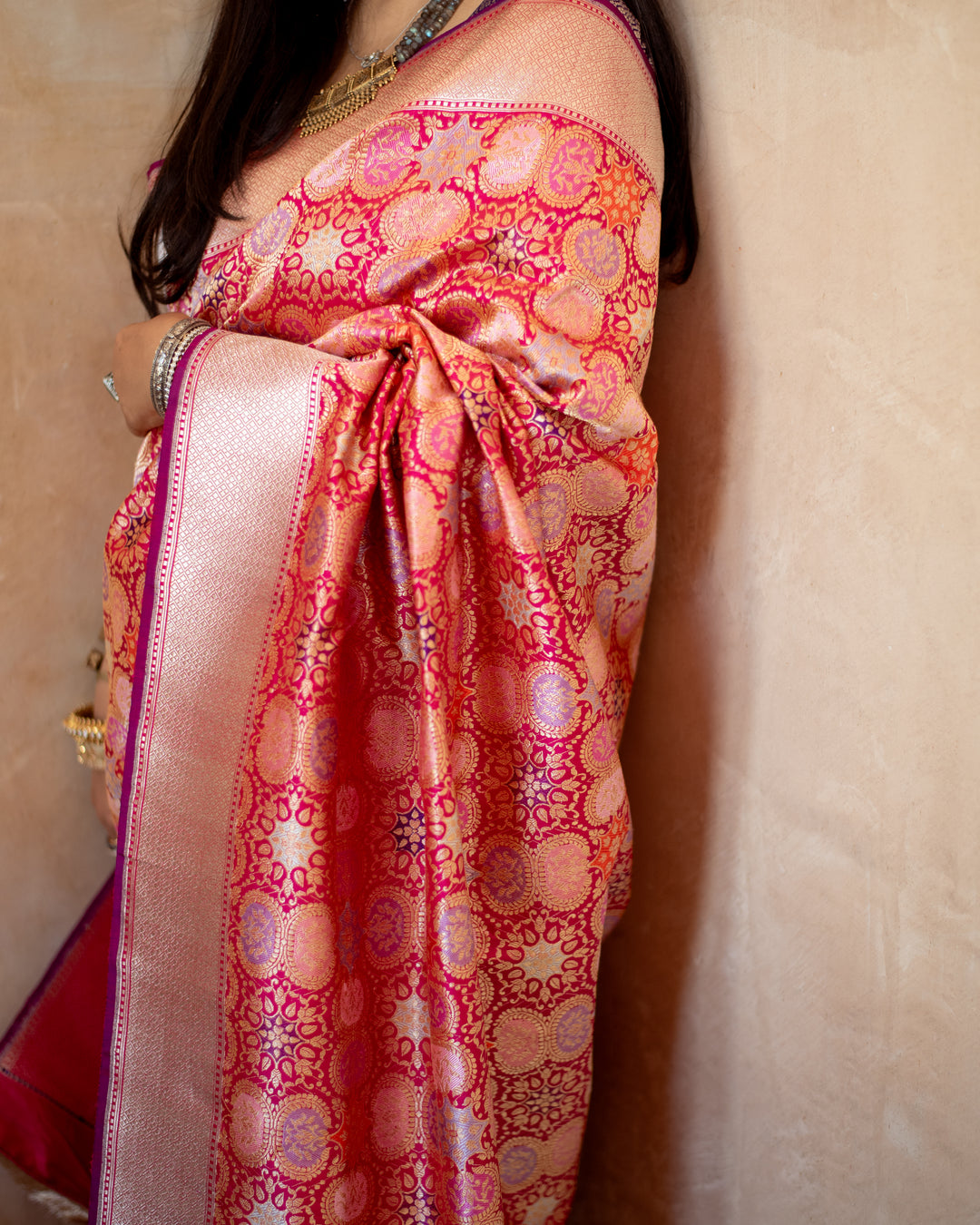 Sadar - Indian Pink Silk Banarasi Saree
