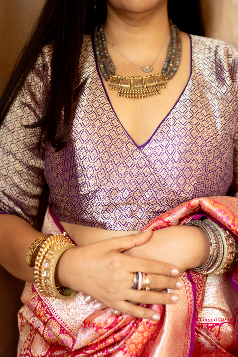Adrija - Purple Silk Brocade Aangi