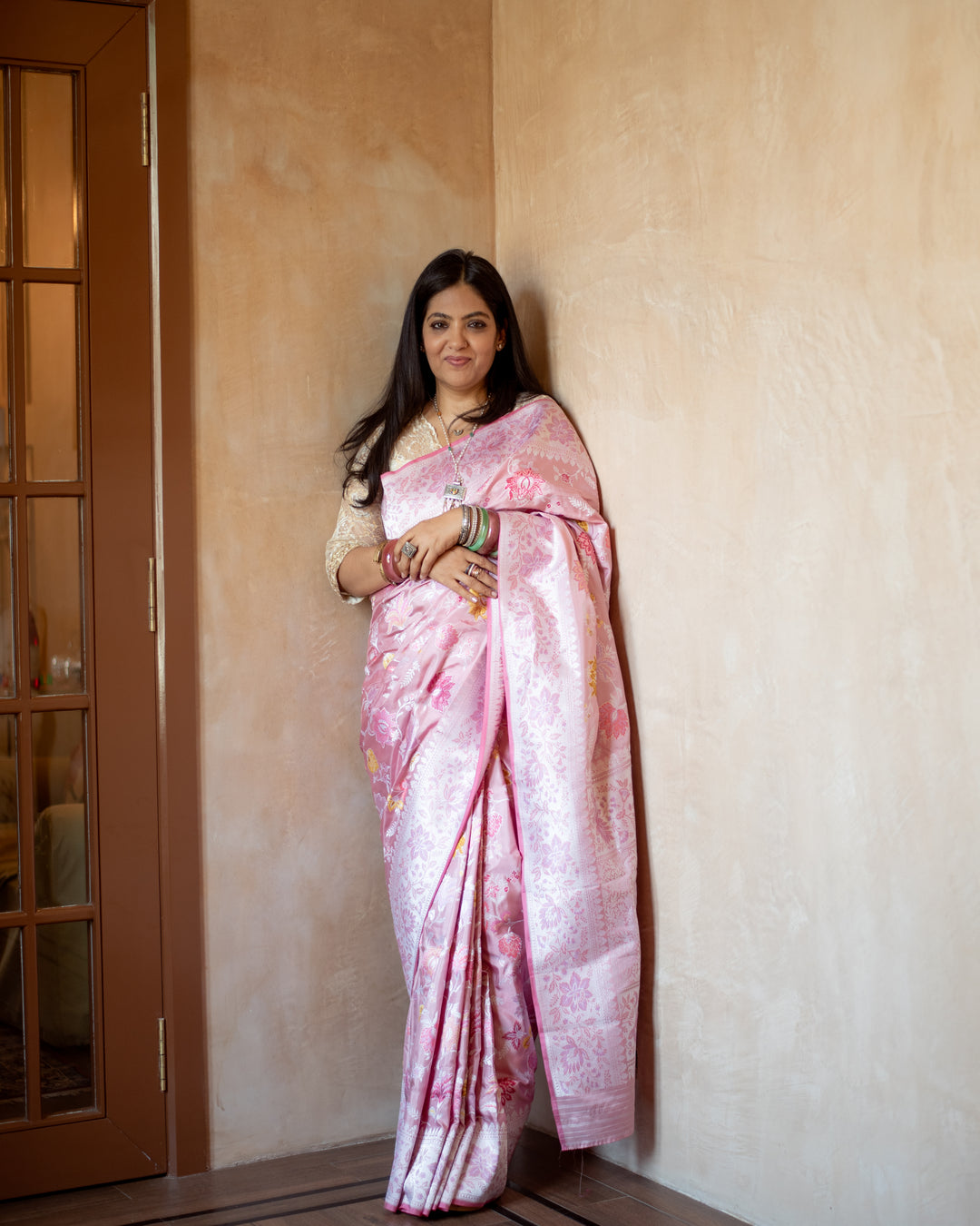 Mrinal - Blush Pink Silk Banarasi Saree
