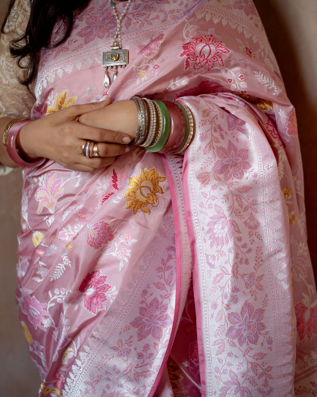 Mrinal - Blush Pink Silk Banarasi Saree