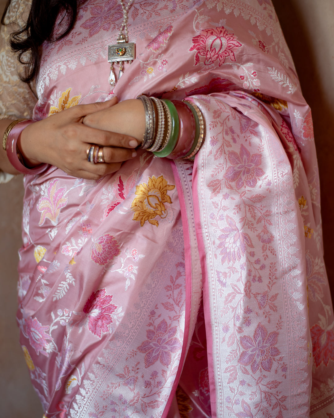 Mrinal - Blush Pink Silk Banarasi Saree
