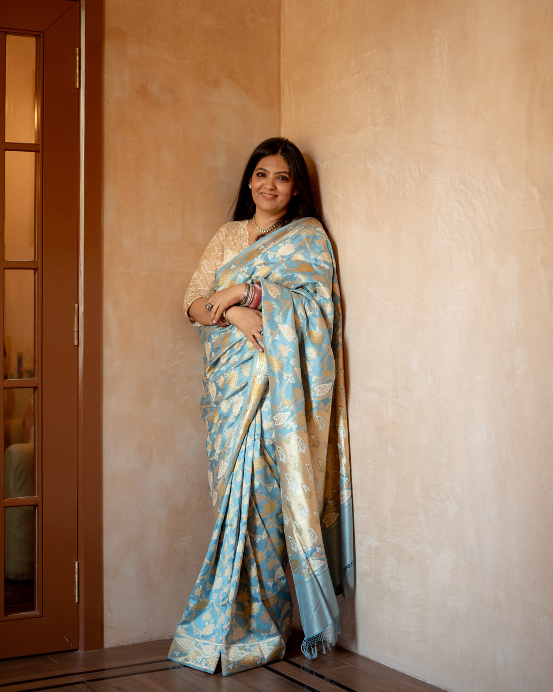 Siddhida - Sky Blue Silk Katan Banarasi Saree