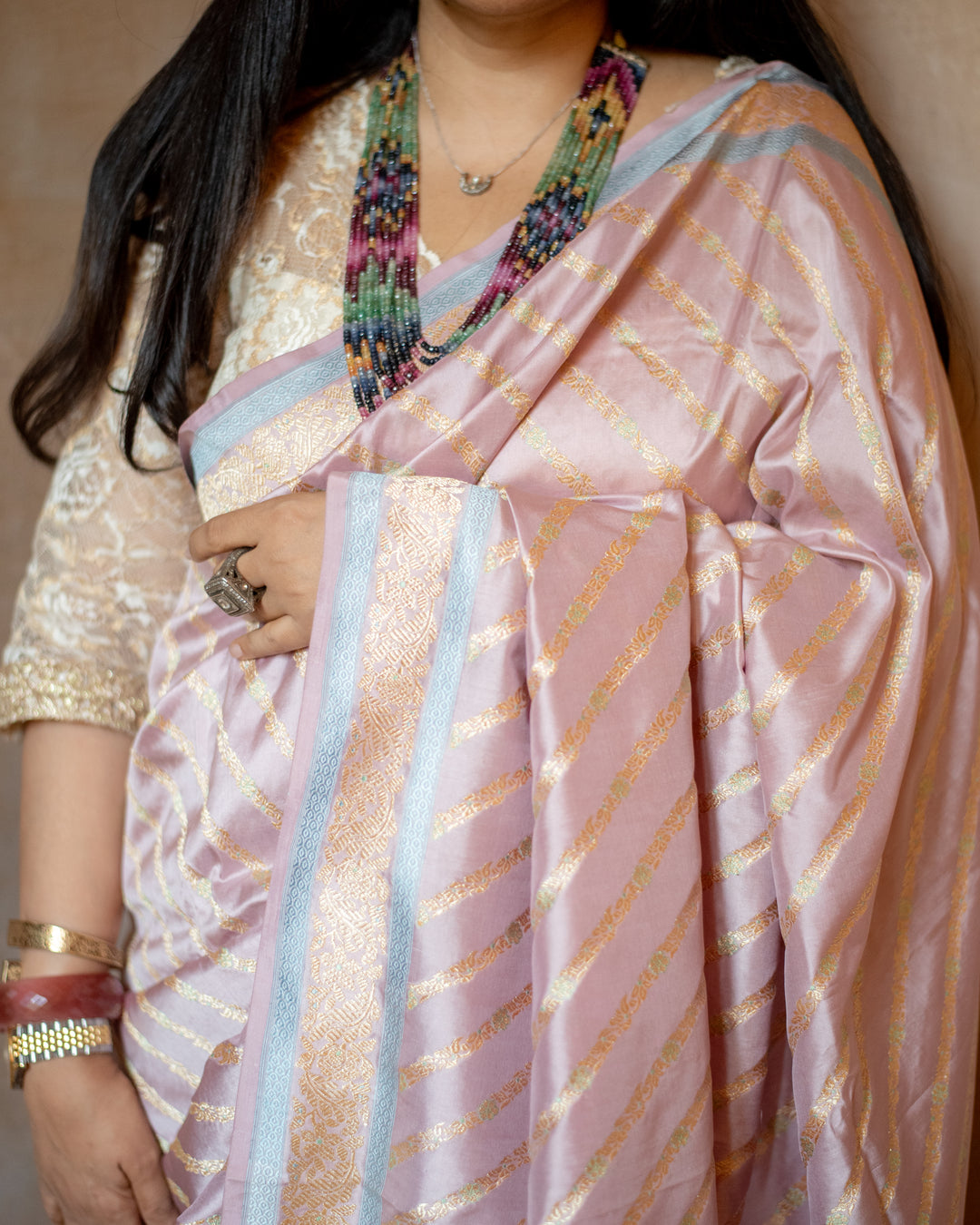 Kaumari - Blush Pink Silk Katan Banarasi Saree