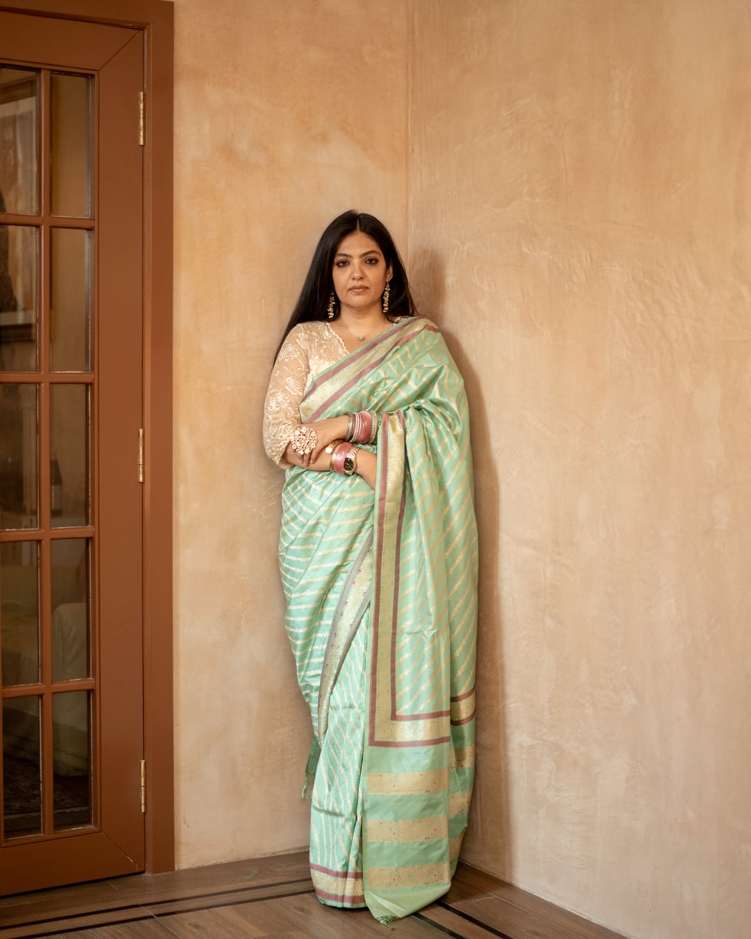 Kaumari - Pista Green Silk Katan Banarasi Saree