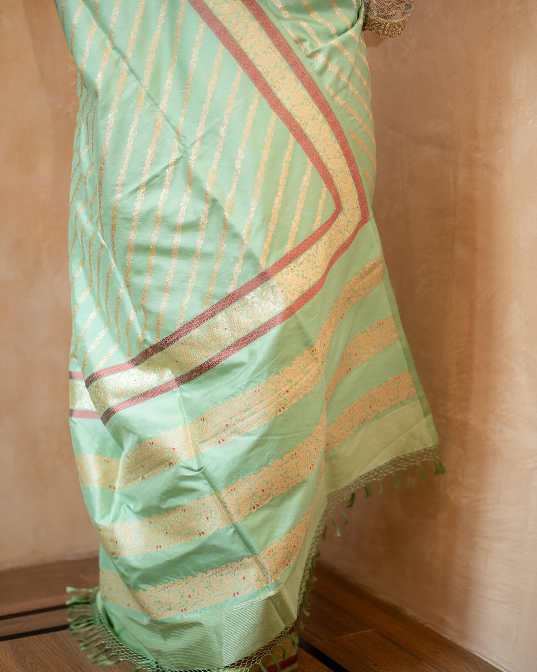 Kaumari - Pista Green Silk Katan Banarasi Saree