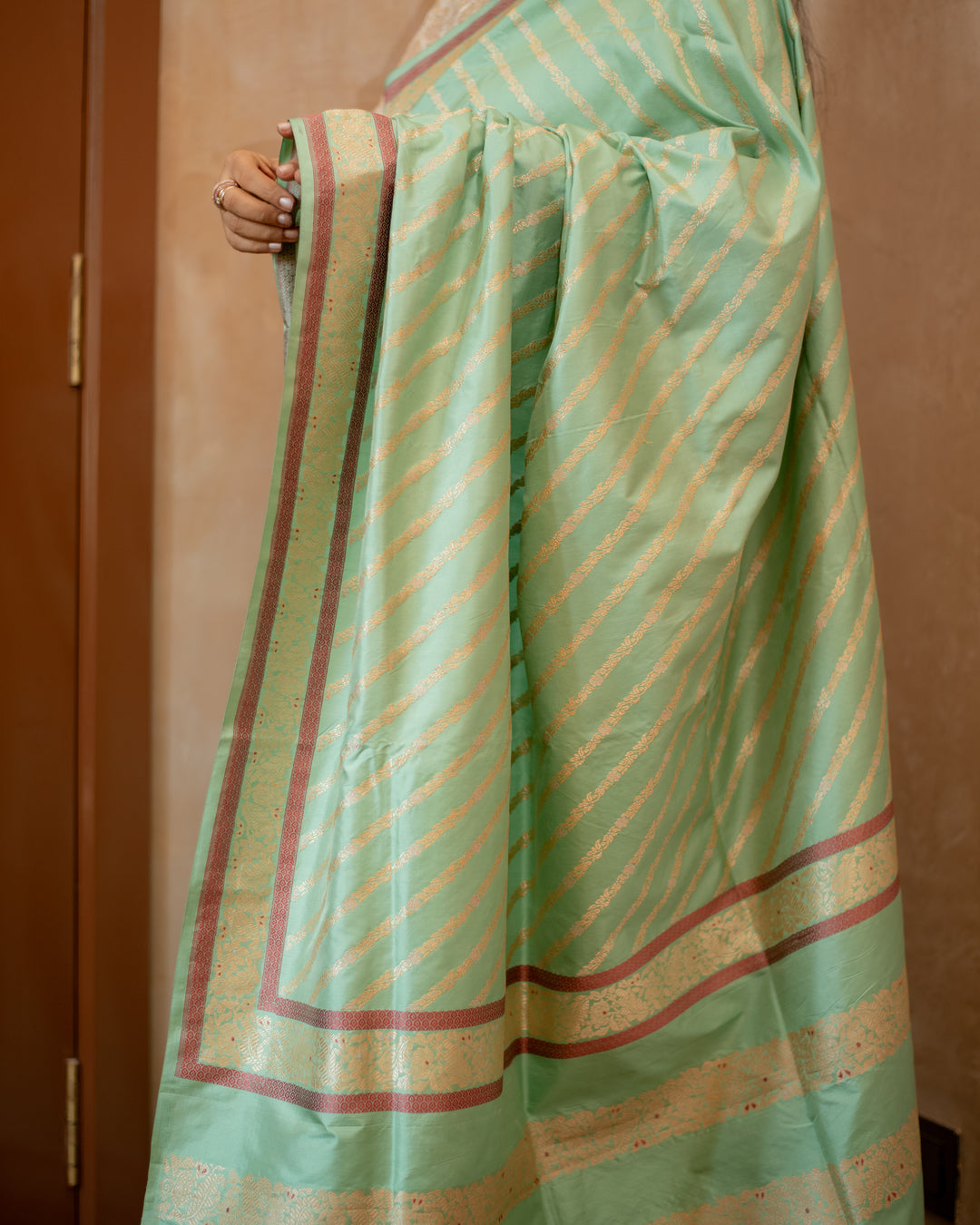 Kaumari - Pista Green Silk Katan Banarasi Saree
