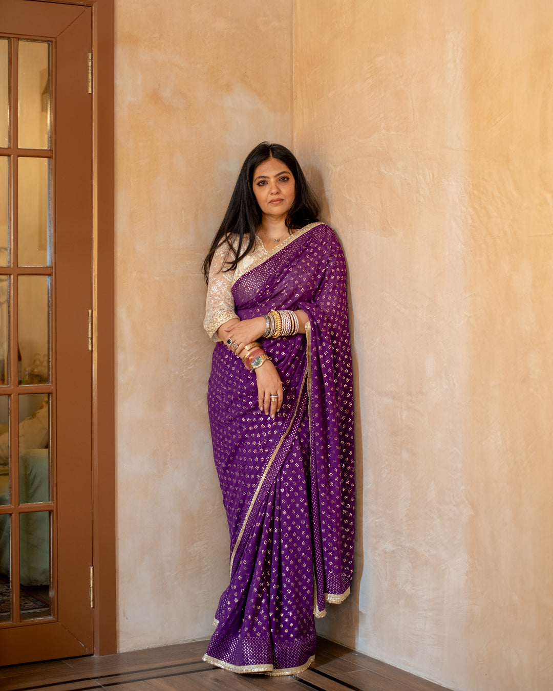 Isha - Purple Georgette Silk Mukaish Saree