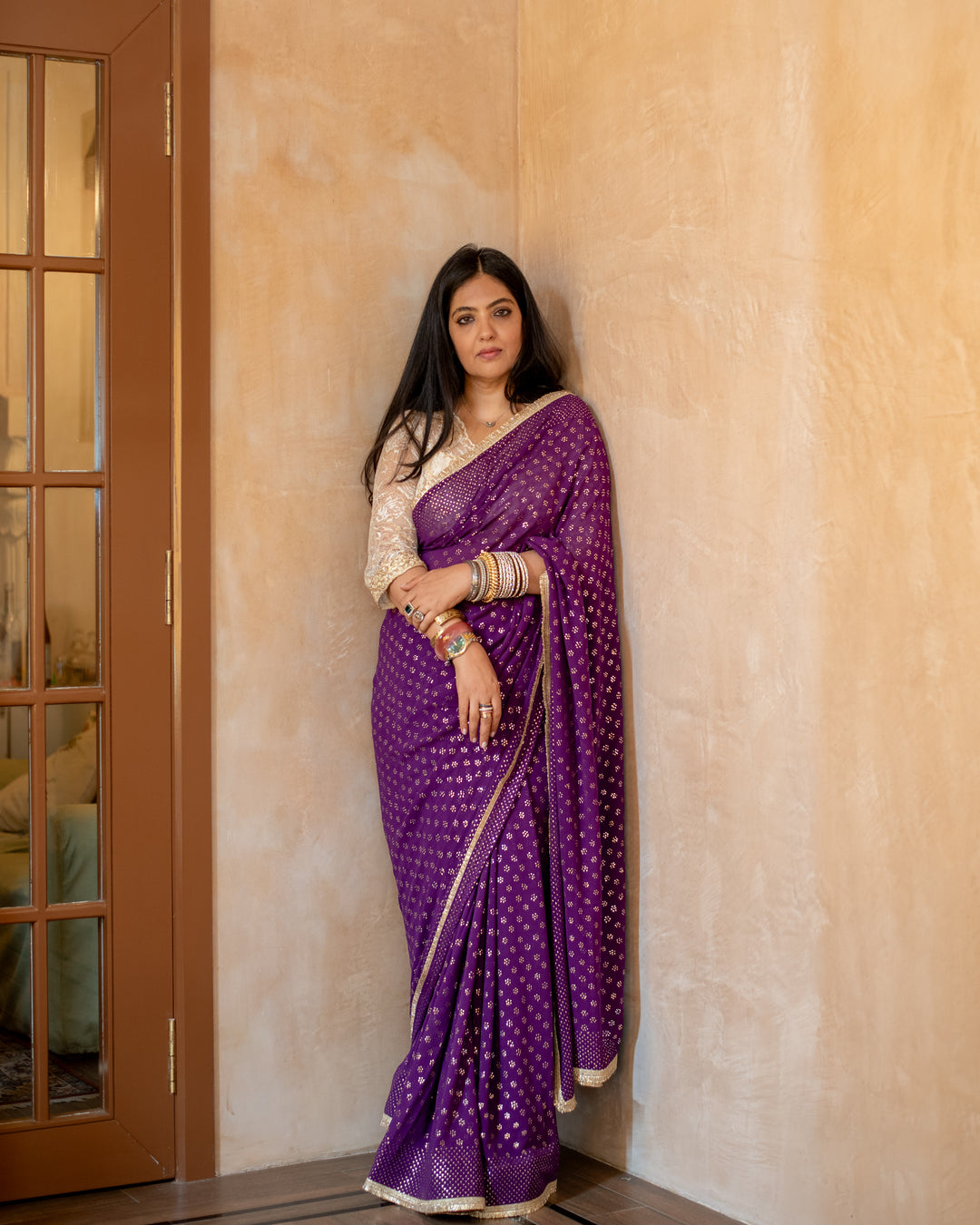 Isha - Purple Georgette Silk Mukaish Saree