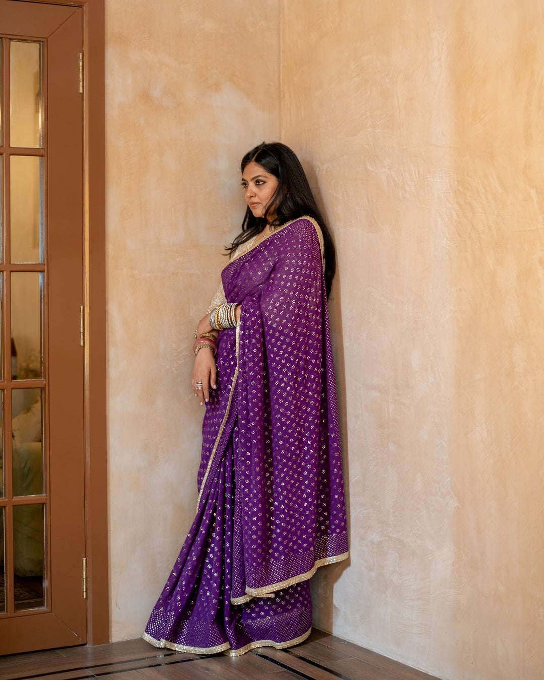 Isha - Purple Georgette Silk Mukaish Saree