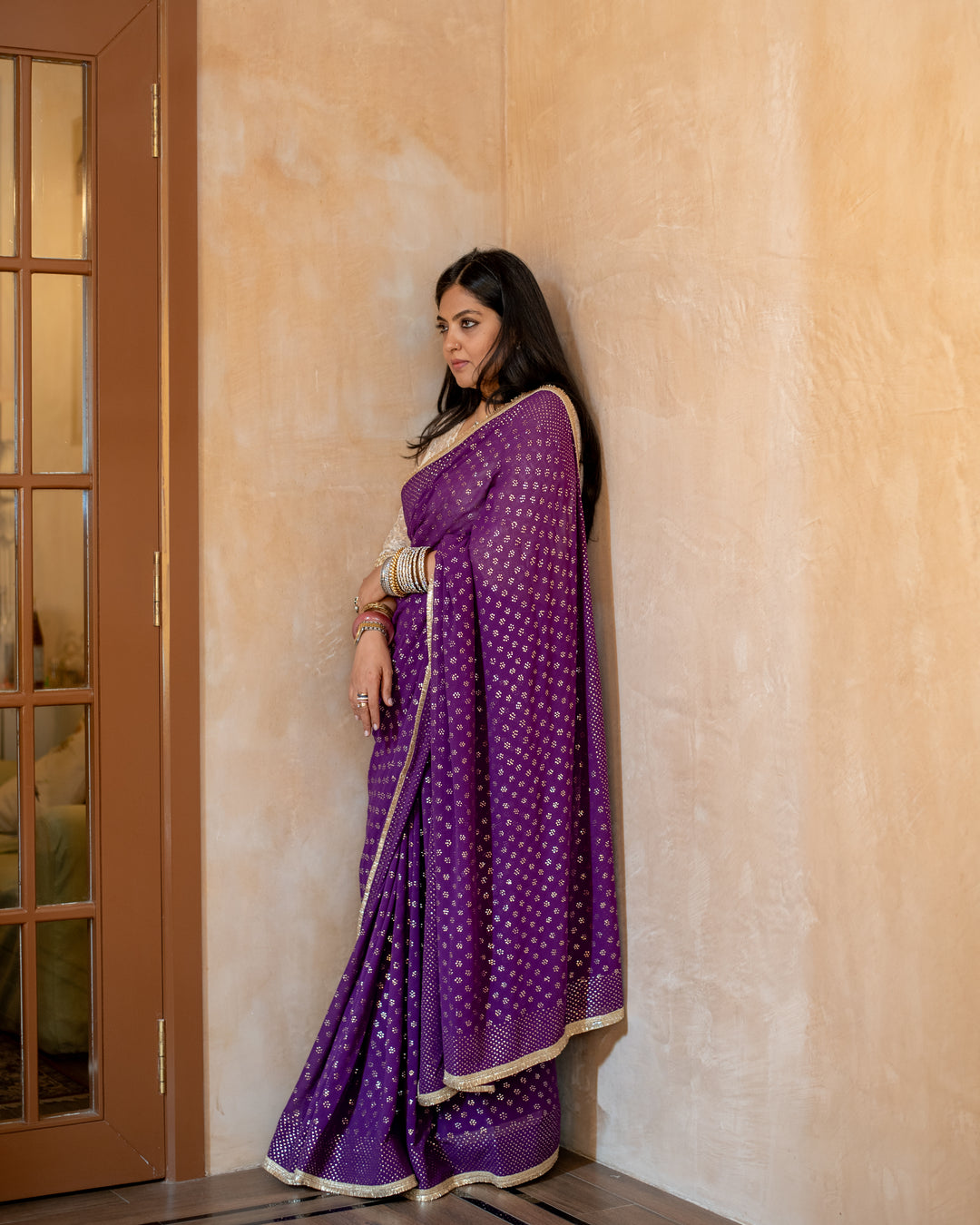 Isha - Purple Georgette Silk Mukaish Saree