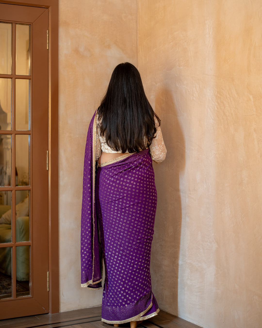 Isha - Purple Georgette Silk Mukaish Saree