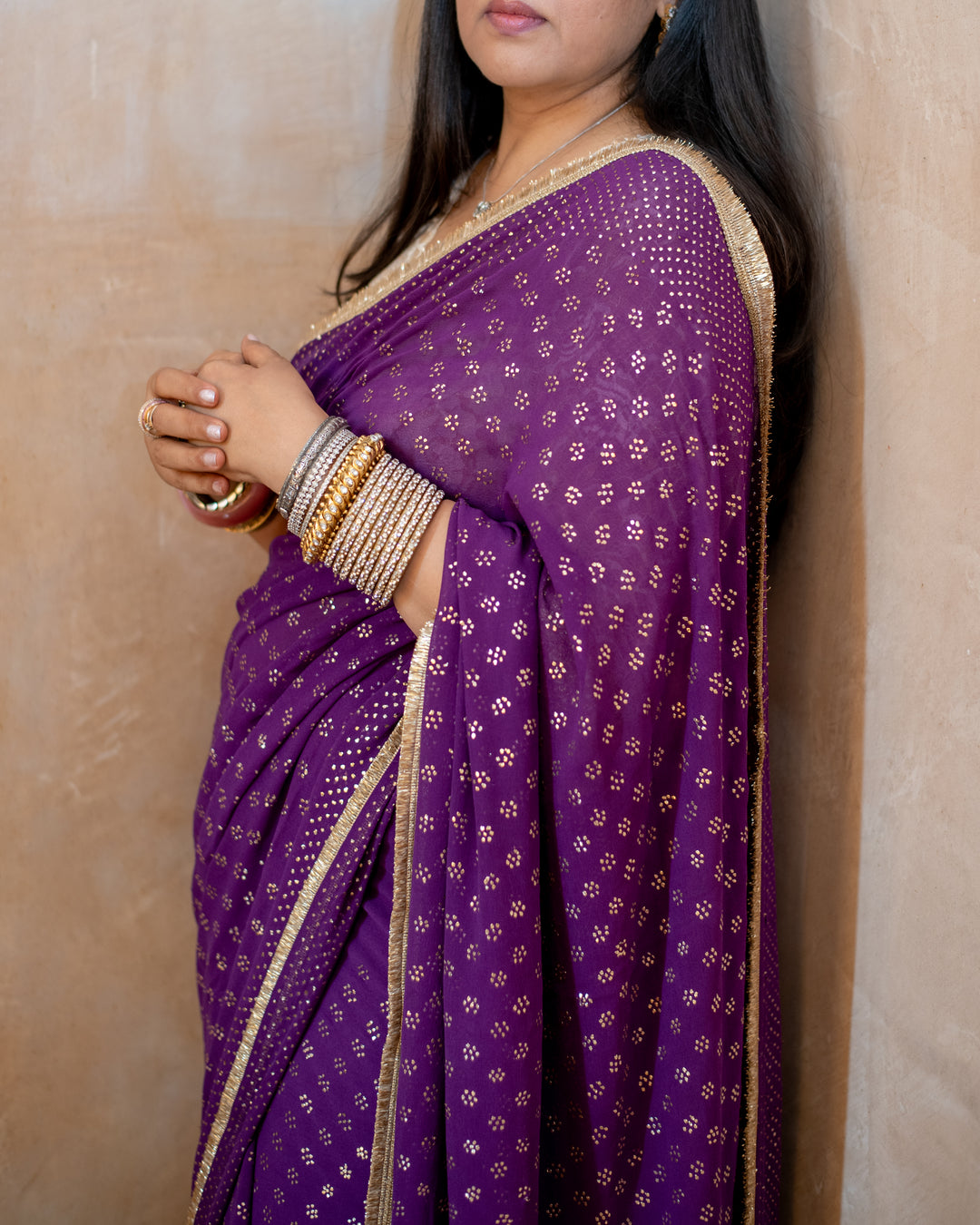 Isha - Purple Georgette Silk Mukaish Saree