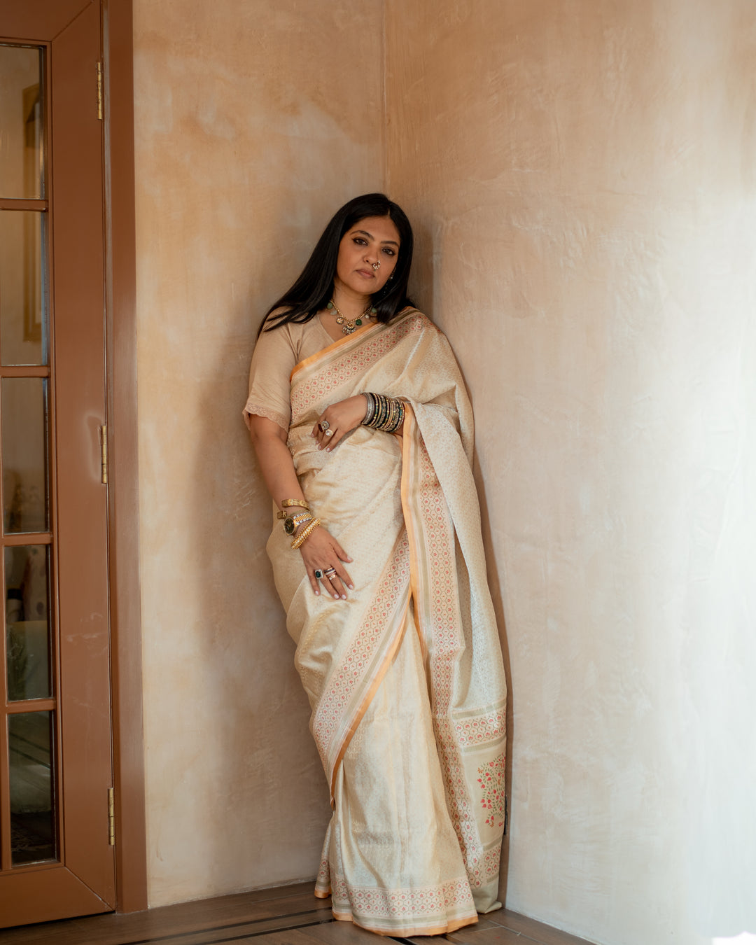 Prajakata - Ivory Gajji Silk Katan Banarasi Saree
