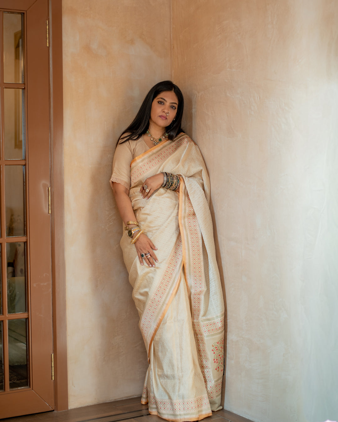 Prajakata - Ivory Gajji Silk Katan Banarasi Saree