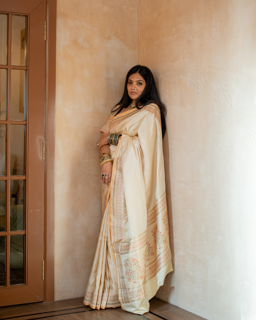 Prajakata - Ivory Gajji Silk Katan Banarasi Saree