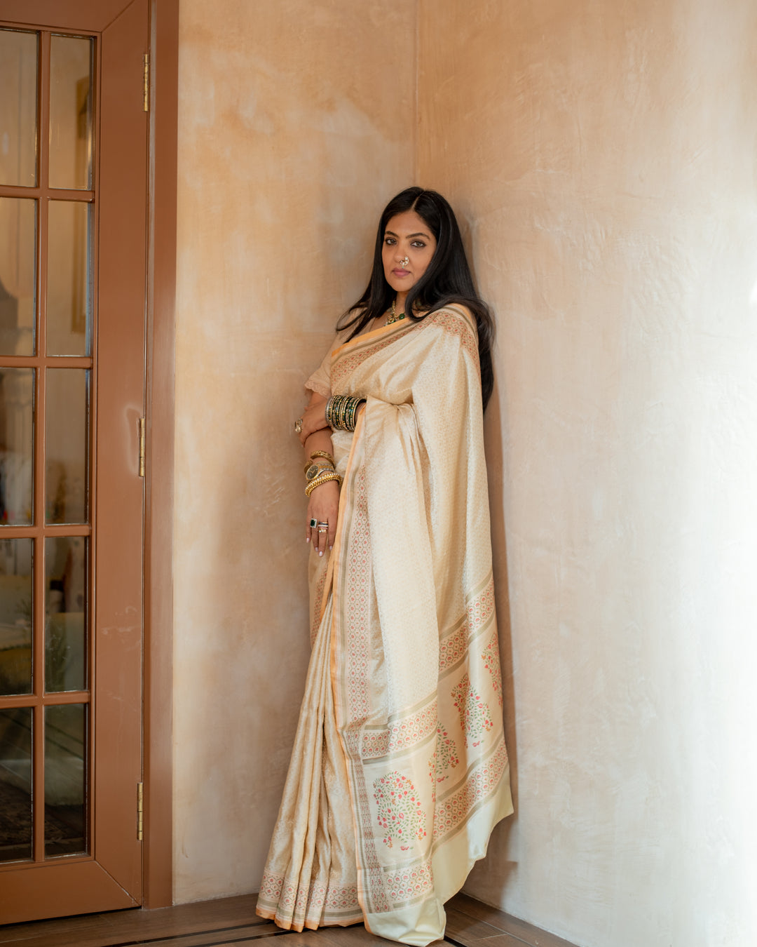 Prajakata - Ivory Gajji Silk Katan Banarasi Saree