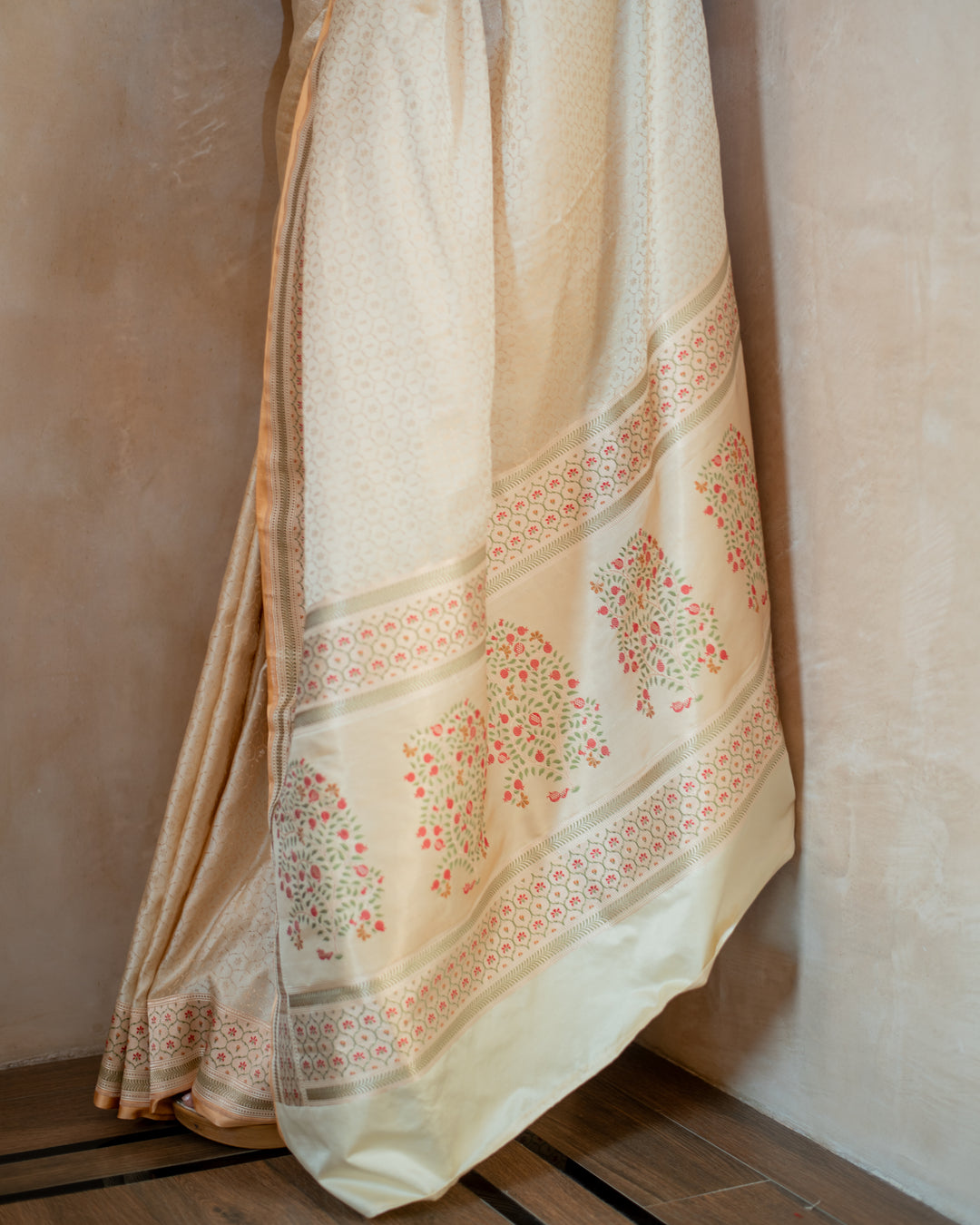 Prajakata - Ivory Gajji Silk Katan Banarasi Saree