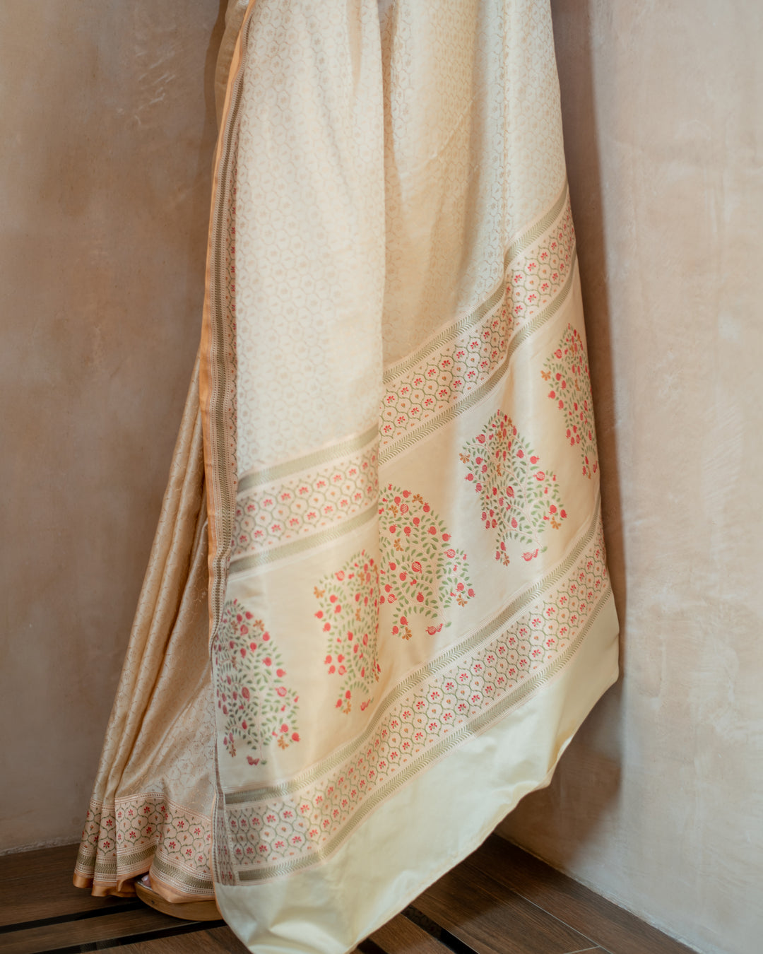 Prajakata - Ivory Gajji Silk Katan Banarasi Saree