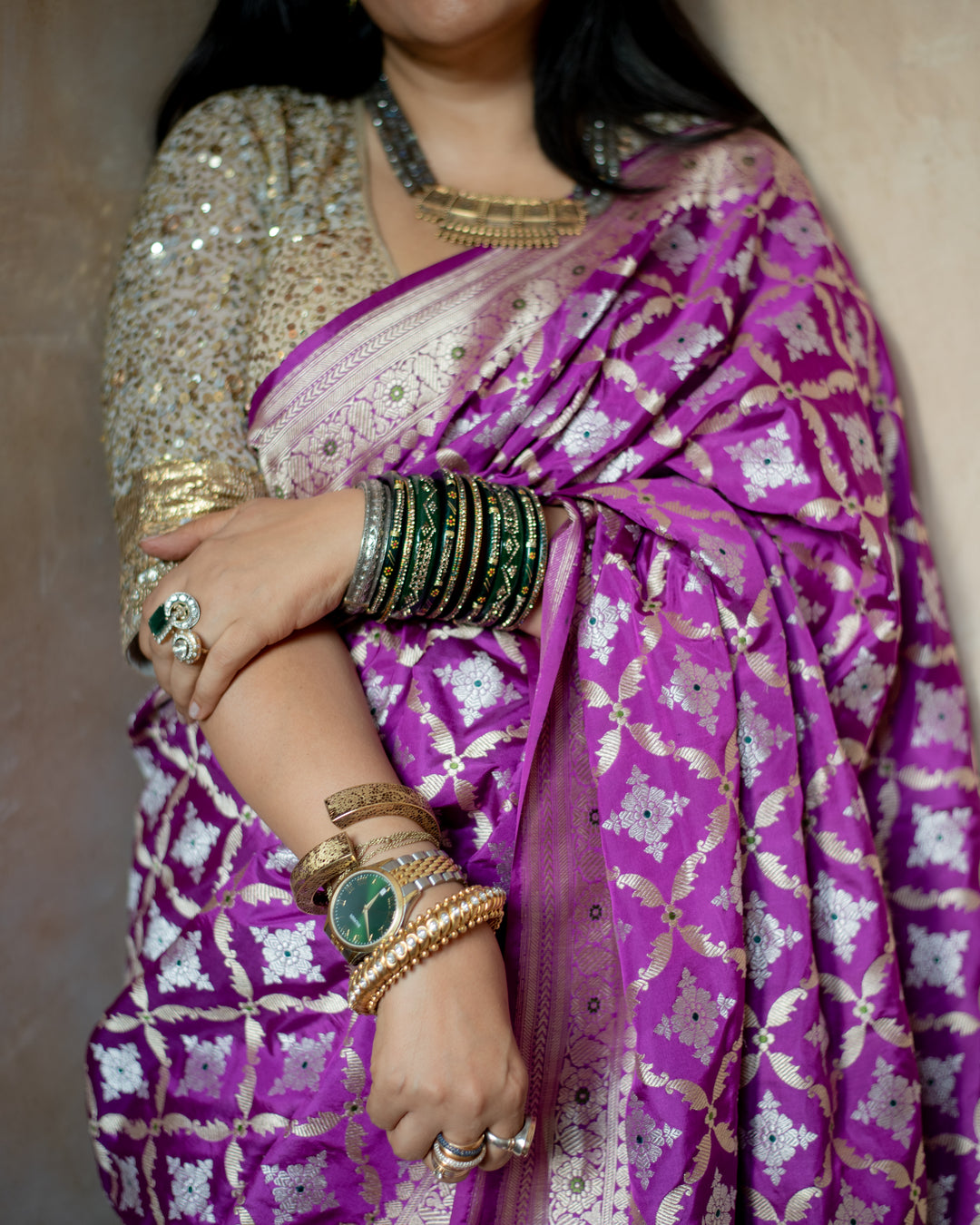 Anisha - Purple Silk Banarasi Saree