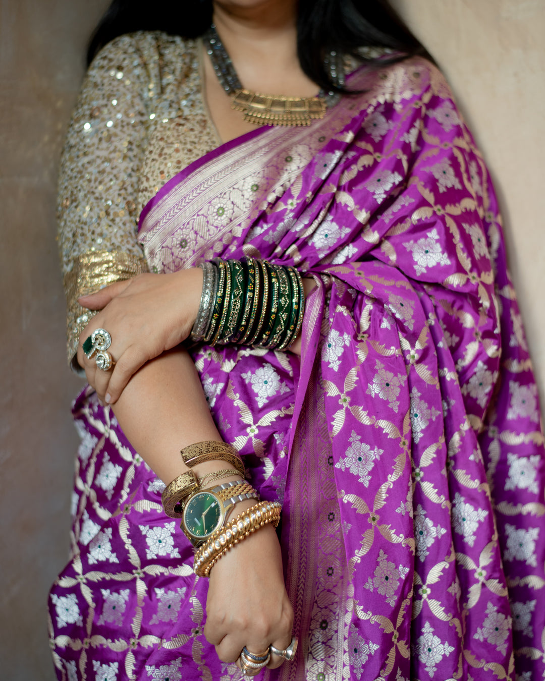 Anisha - Purple Silk Banarasi Saree