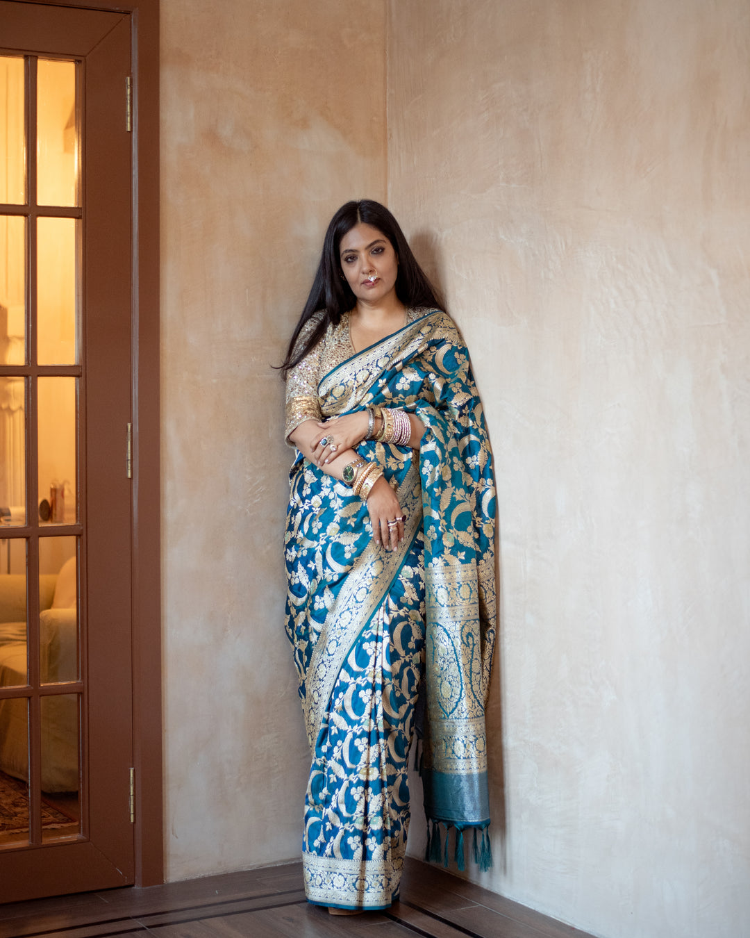 Srividya - Teal Blue Silk Banarasi Saree