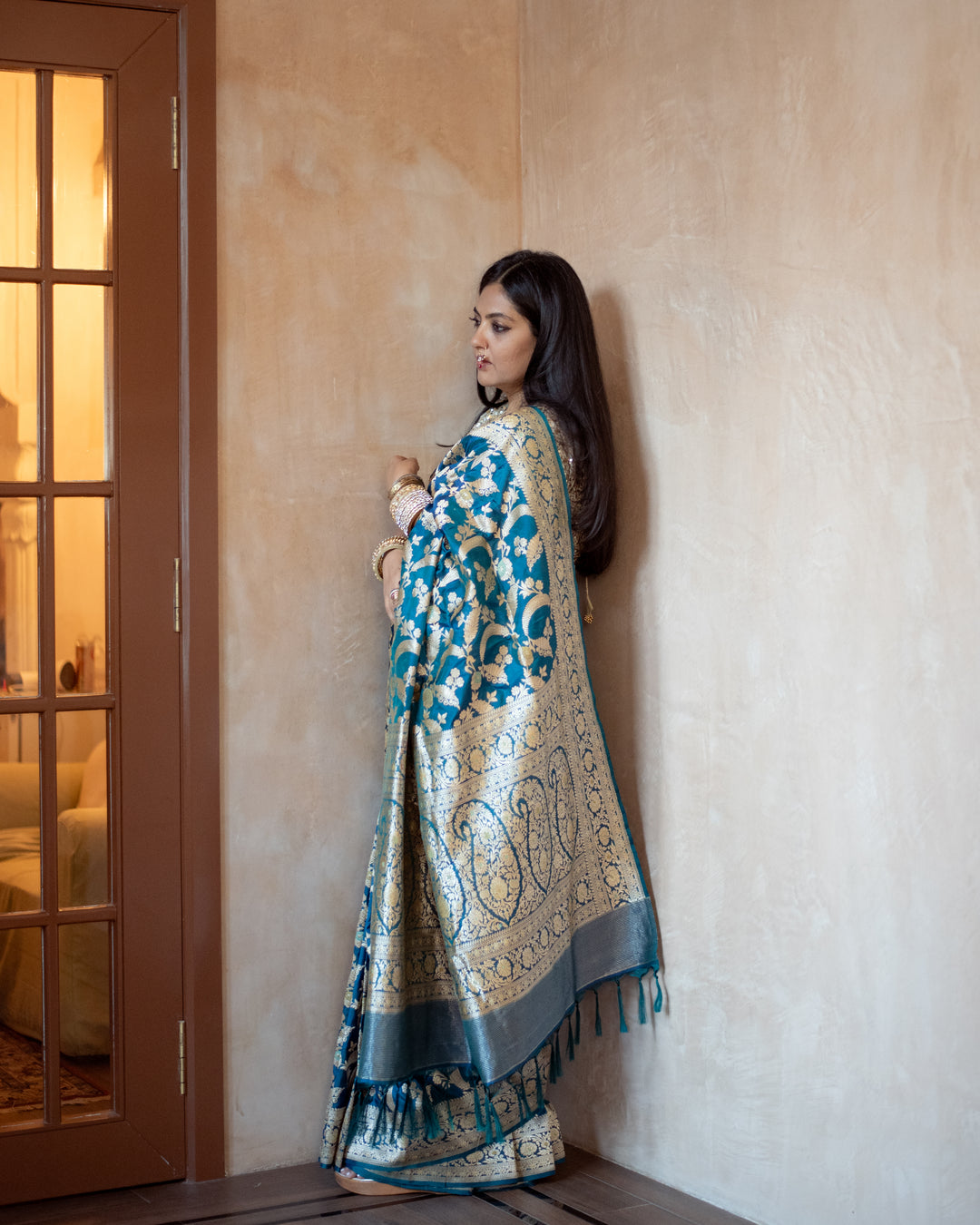 Srividya - Teal Blue Silk Banarasi Saree