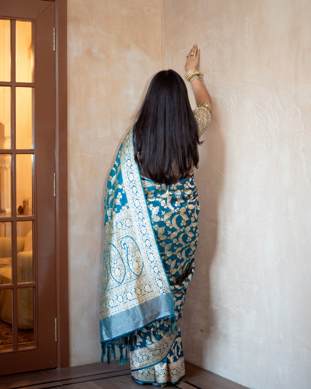 Srividya - Teal Blue Silk Banarasi Saree