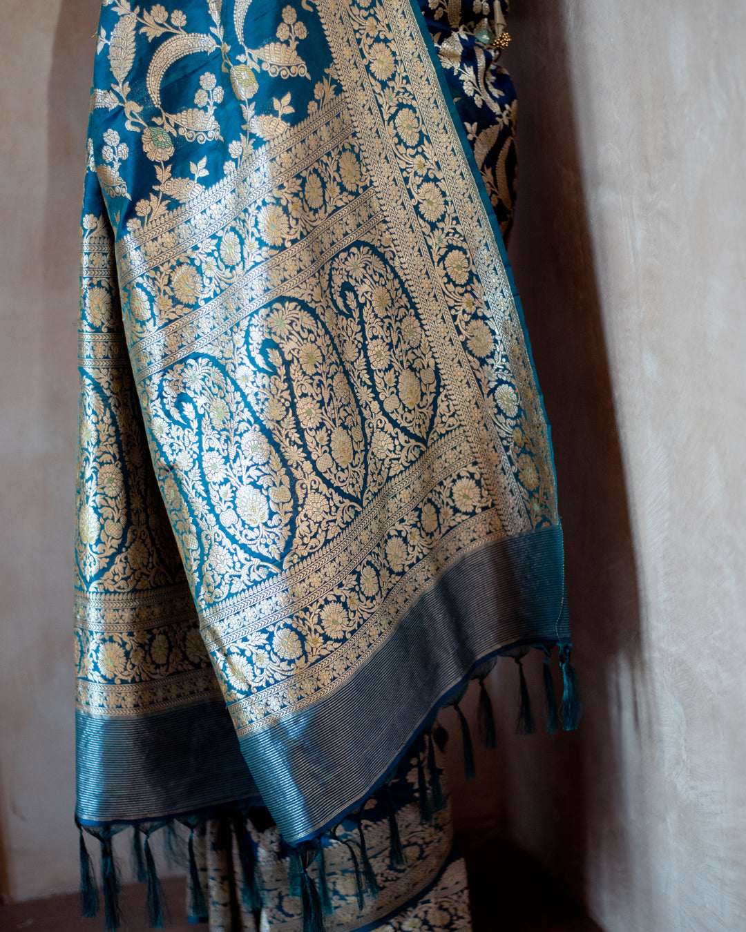 Srividya - Teal Blue Silk Banarasi Saree