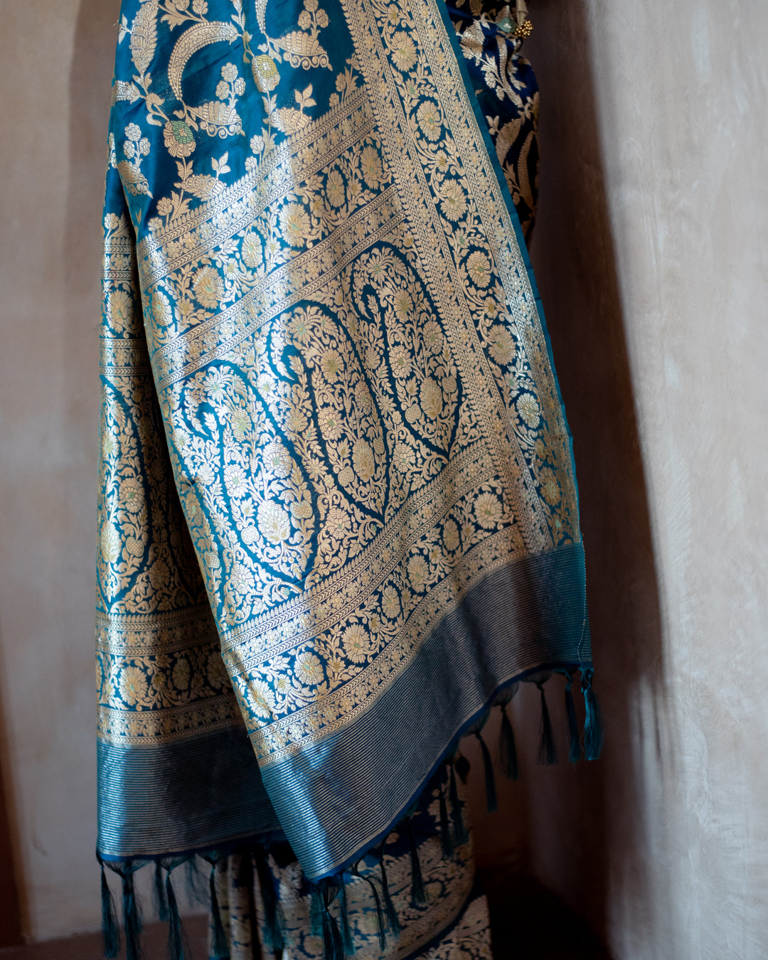 Srividya - Teal Blue Silk Banarasi Saree