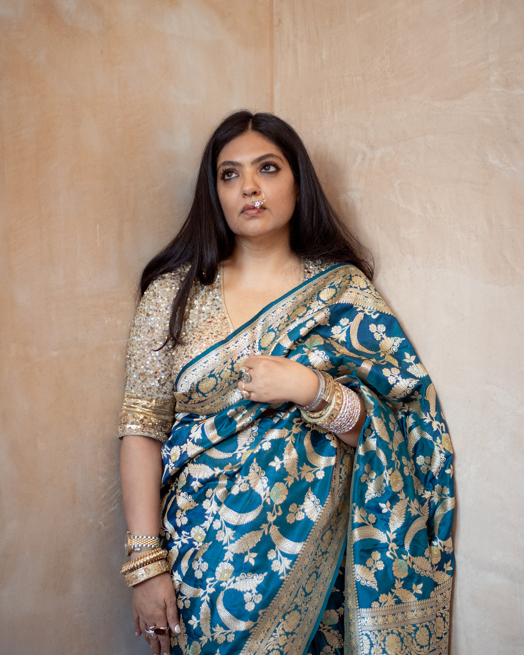 Srividya - Teal Blue Silk Banarasi Saree