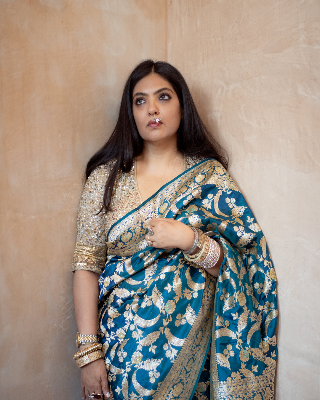 Srividya - Teal Blue Silk Banarasi Saree
